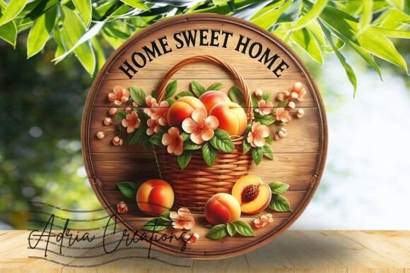 3D Peach Home Sweet Home Round Sign PNG