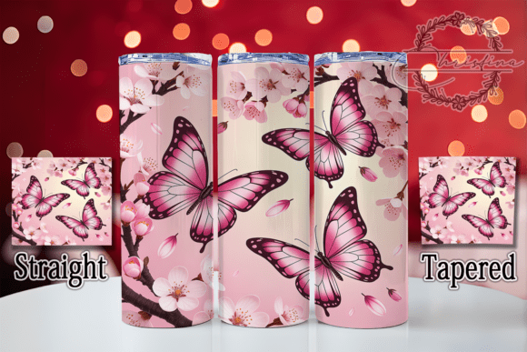 3D Pink Butterfly Floral Tumbler Design