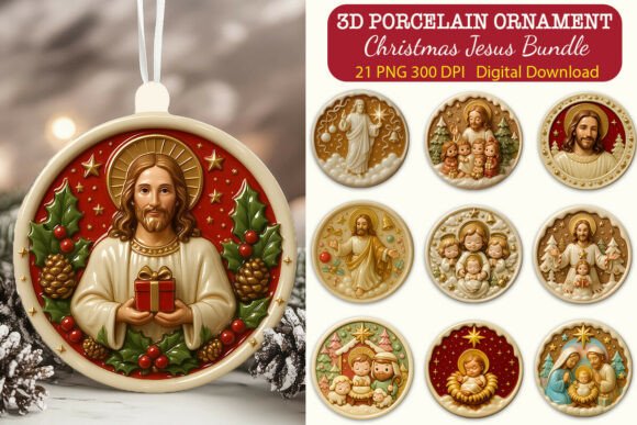 3D Porcelain Effect Xmas Jesus Ornaments