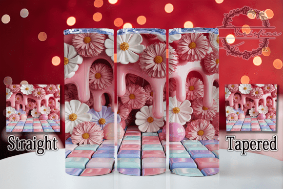 3D Puffy Checkerboard Floral Tumbler Design