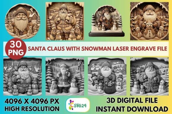 3D Santa Claus with Snowman Laser File: Elevating Holiday Craftsmanship