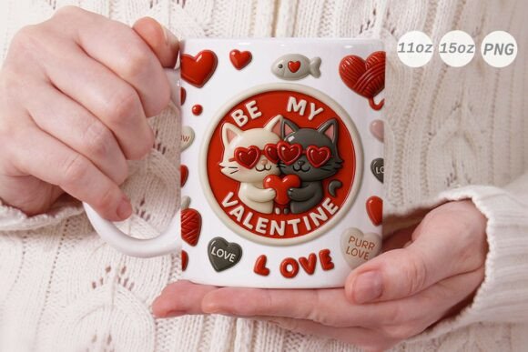3D Valentine Cat Couple Mug Wrap PNG: A Digital Design for Heartwarming Gifts
