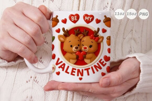 3D Valentine Reindeer Couple Mug Wrap