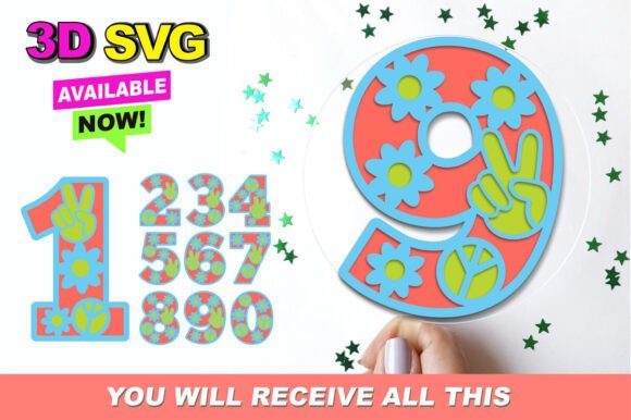 Boho Hippie Groovy Numbers 3D SVG Guide