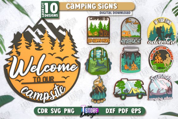 Crafting the Great Outdoors: Elevating Laser Projects with the Camping Signs Bundle 3D Camping Scene