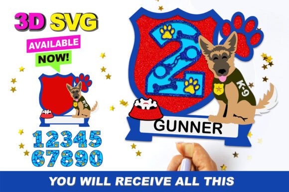 Cute Police Dog 3D SVG Cake Topper