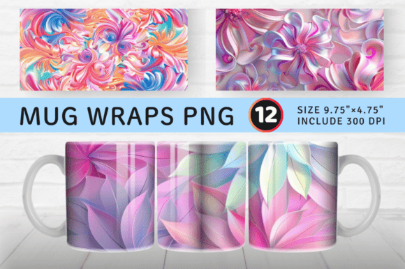 Puff 3D Rainbow Pink Floral Mug Wrap