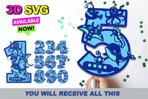 Under the Sea Numbers 3D SVG